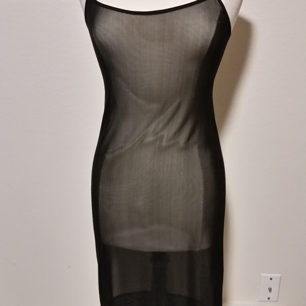 BCBG MAXAZRIA COLLECTION Sheer Sheath Dress With Stretchy Black Solid Sheath